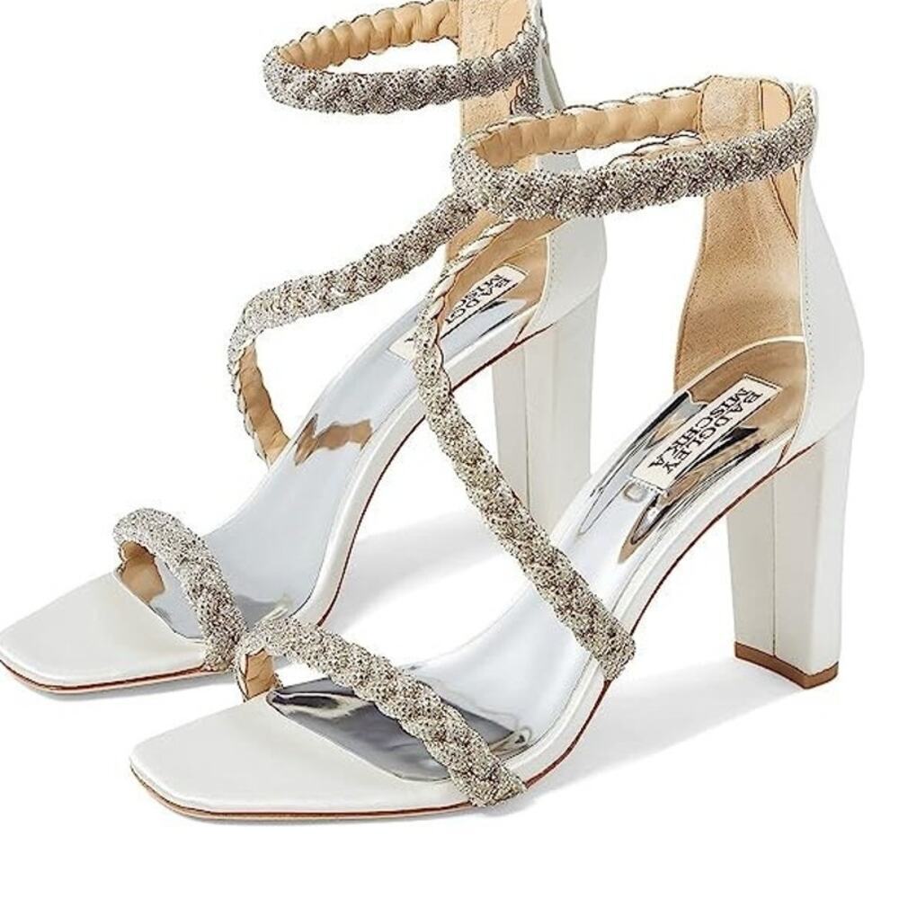 Badgley Mischka Women's Fenix Embellished Ankle Strap Sandal White Size 9 NWT